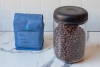  Blue Bottle Coffee on a marble countertop 