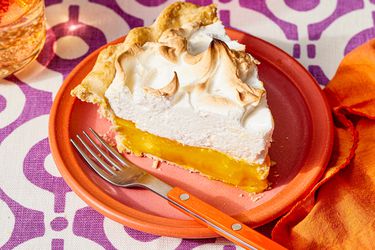 Side view of a slice of Orange Merginue Pie 