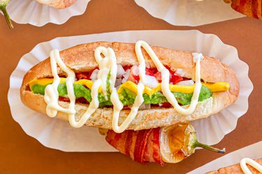Overhead view of Sonoran hot dogs