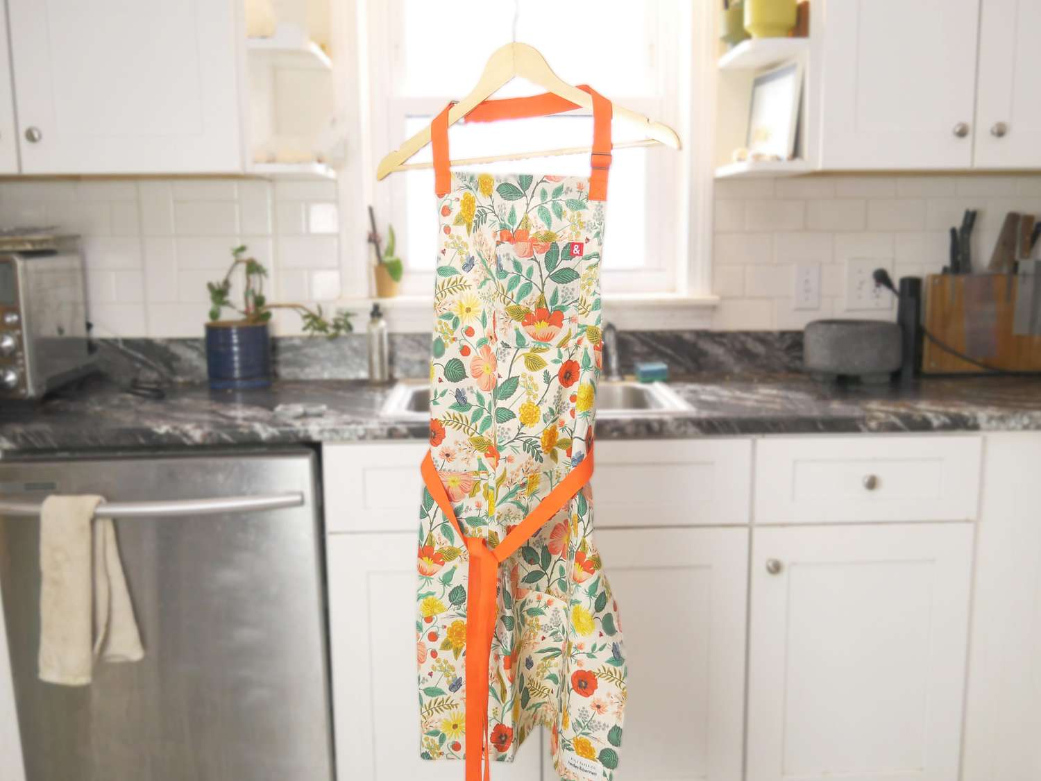 Hedley and Bennet apron hanging in the kitchen