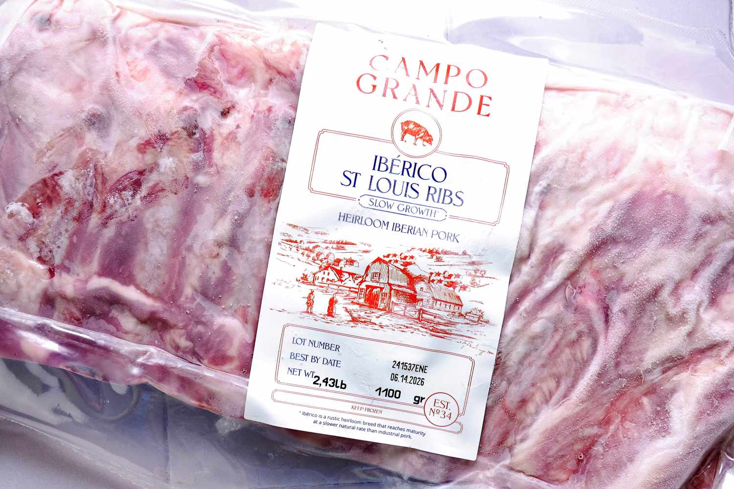 Packaged Iberico St Louisstyle ribs from Campo Grande labeled heirloom Iberian pork