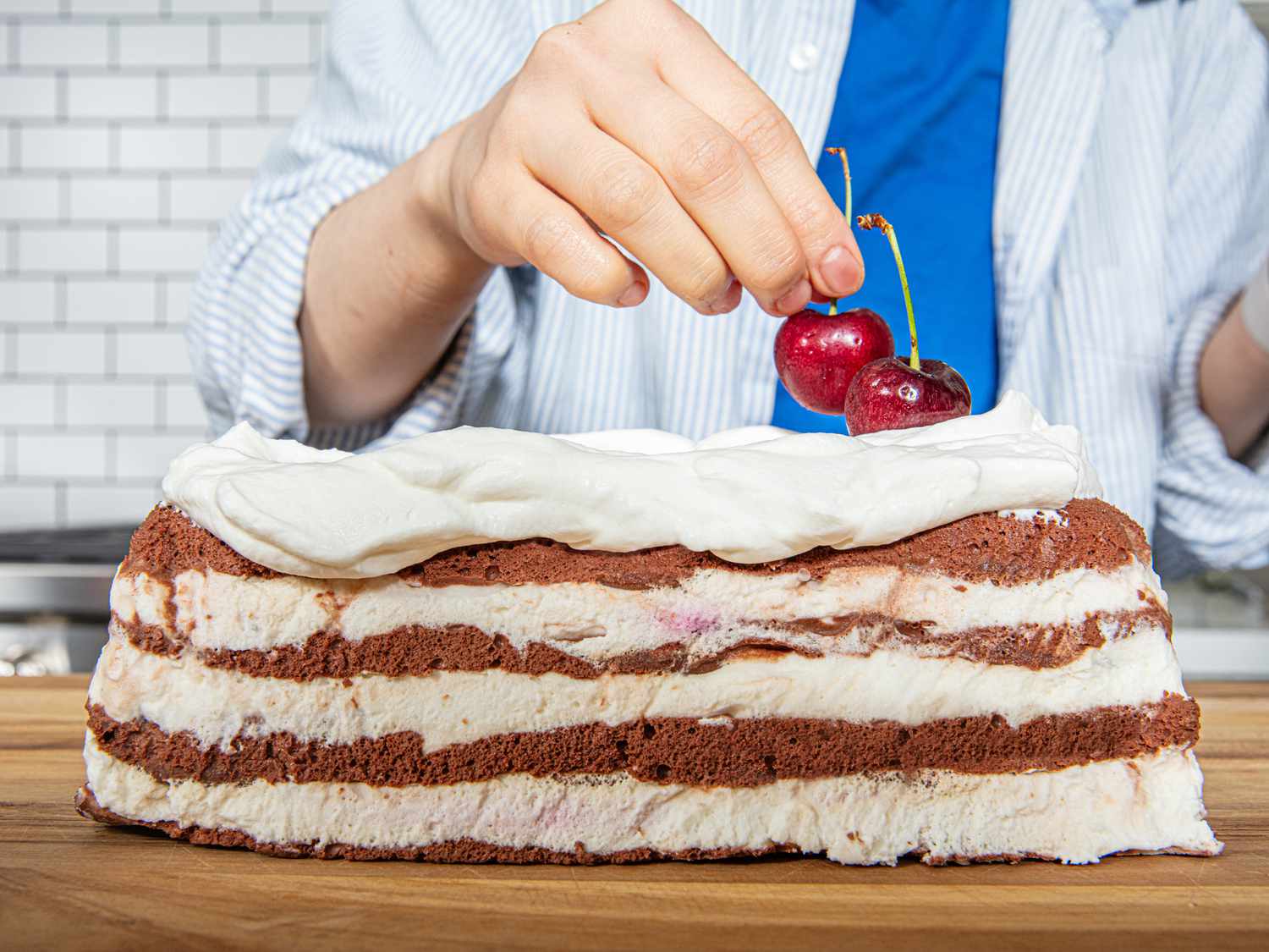 Side view of Black Forest icebox cake.