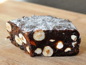 A cross-cut view of a square of Panforte di Siena