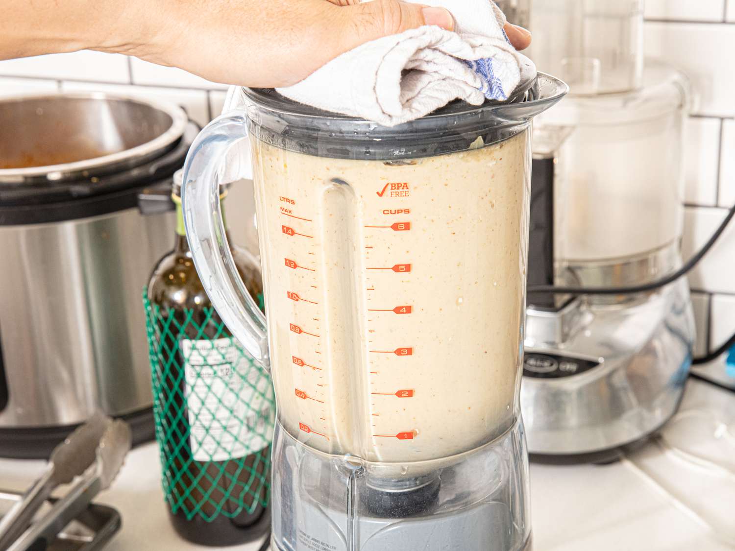 Side view of blending soup