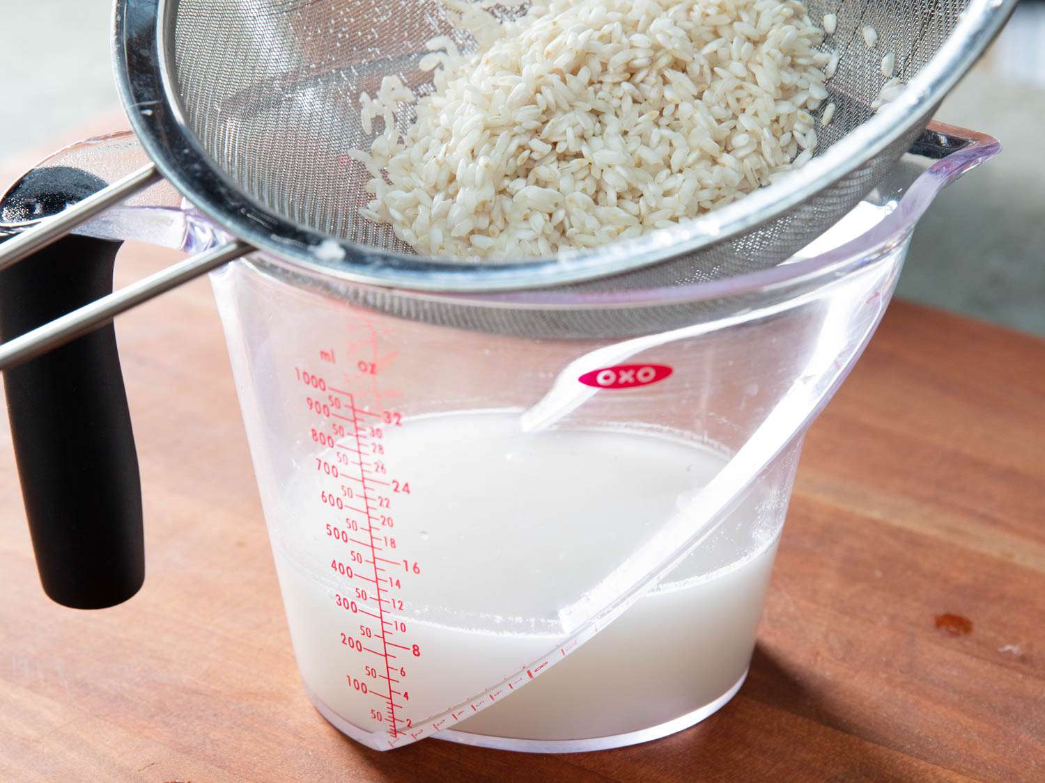 Rinsed arborio rice with starchy water