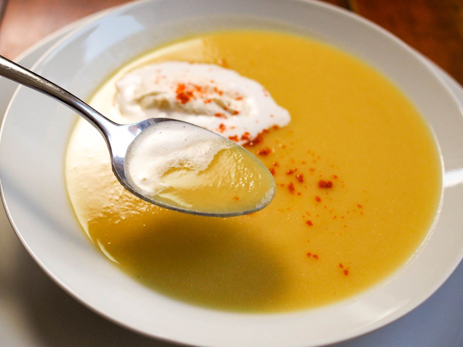 A serving of creaky spiced parsnip soup, ready to be savored.