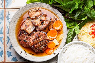 Overhead view of Bun Cha Hanoi