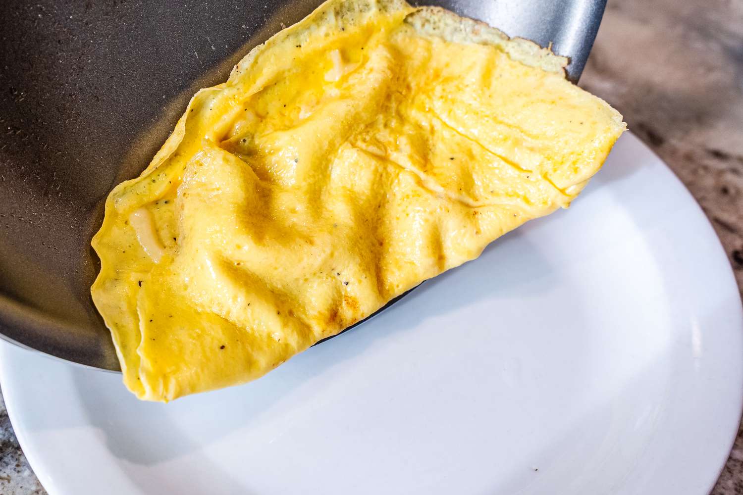 A omelette cooked in the Tramontina 10-Inch Professional Aluminum Nonstick Restaurant Fry Pan