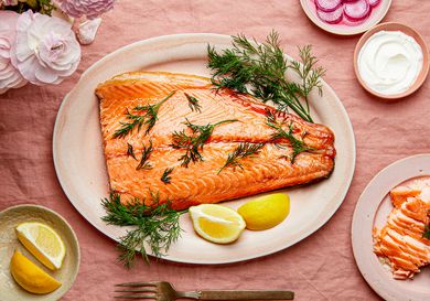 Overhead view of smoked salmon