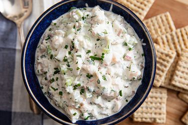 Creamy shrimp dip in a bowl.