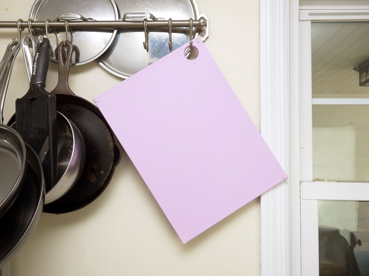 the material grippy reboard hanging on a pan rack