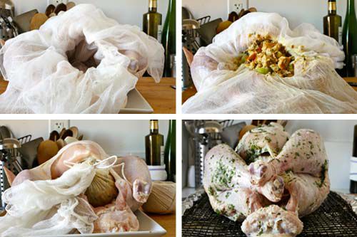 stuffing and prepping a turkey for roasting 