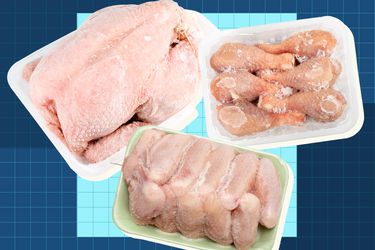 Overhead view of frozen chicken