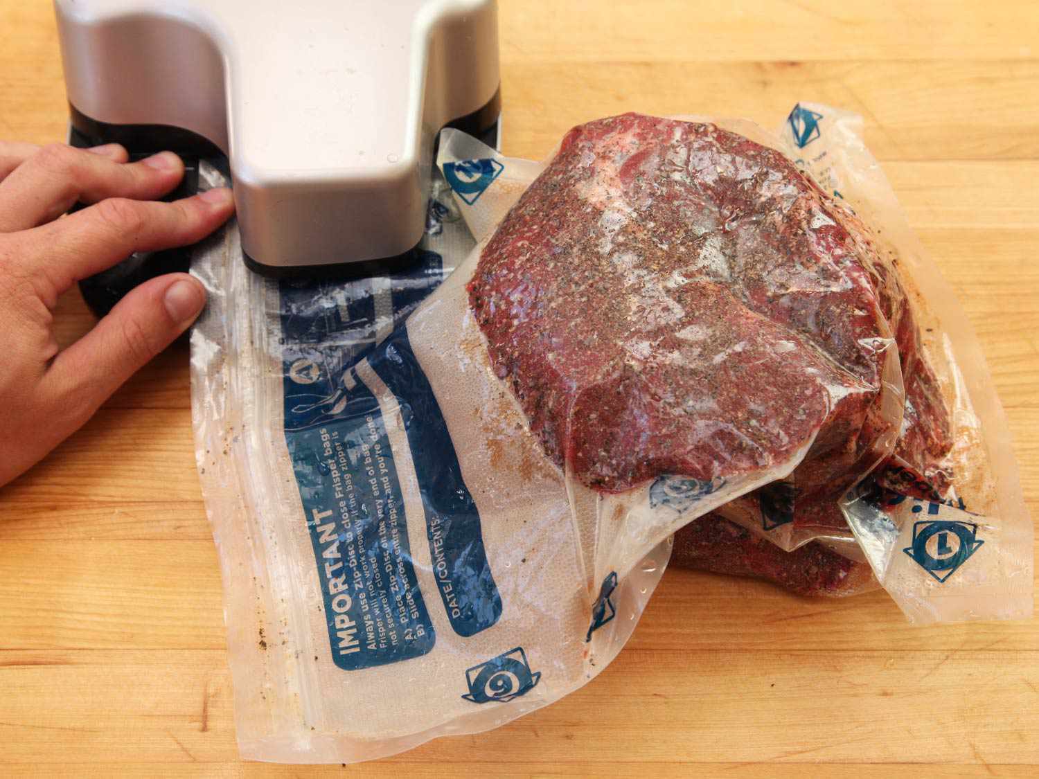 The chuck roast is sealed in a vacuum bag.