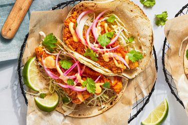 Overhead view of crunchy fish taco