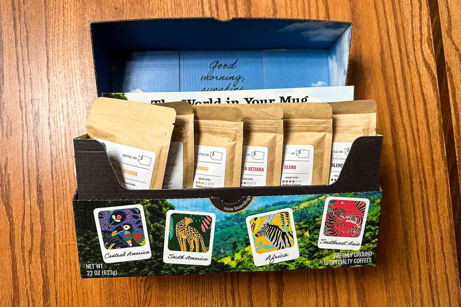 a coffee gift box with bags of coffee
