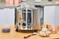 The Lello Musso Lussino 4080 Ice Cream Maker on a wooden surface