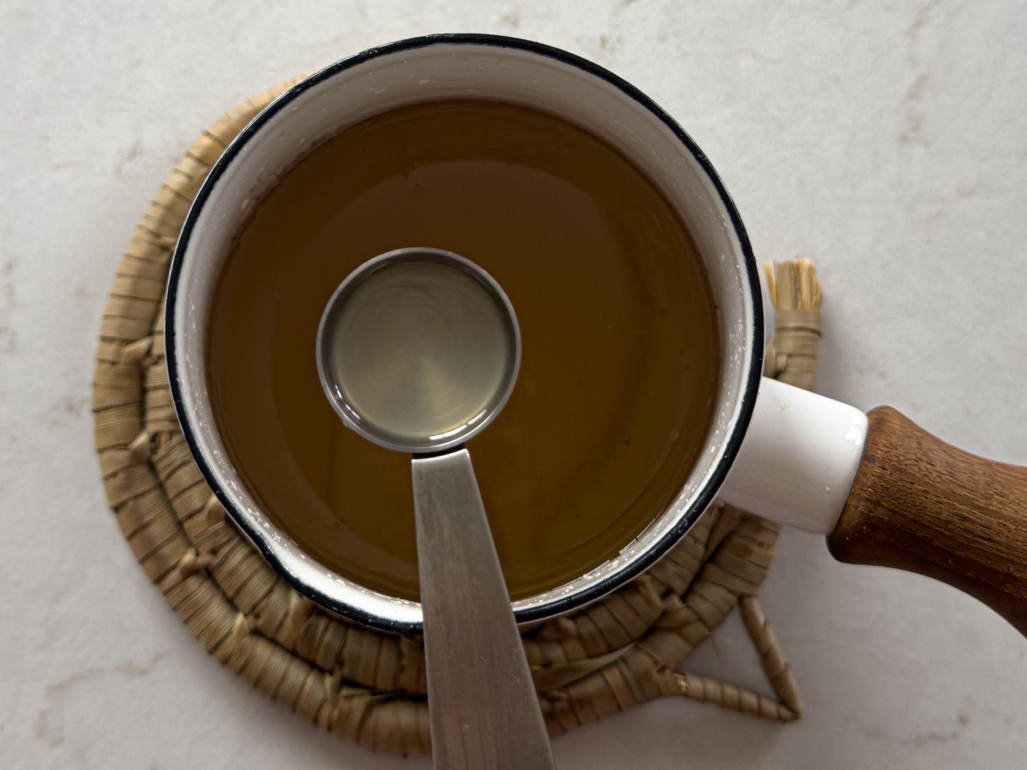 Overhead view of finishing syrup