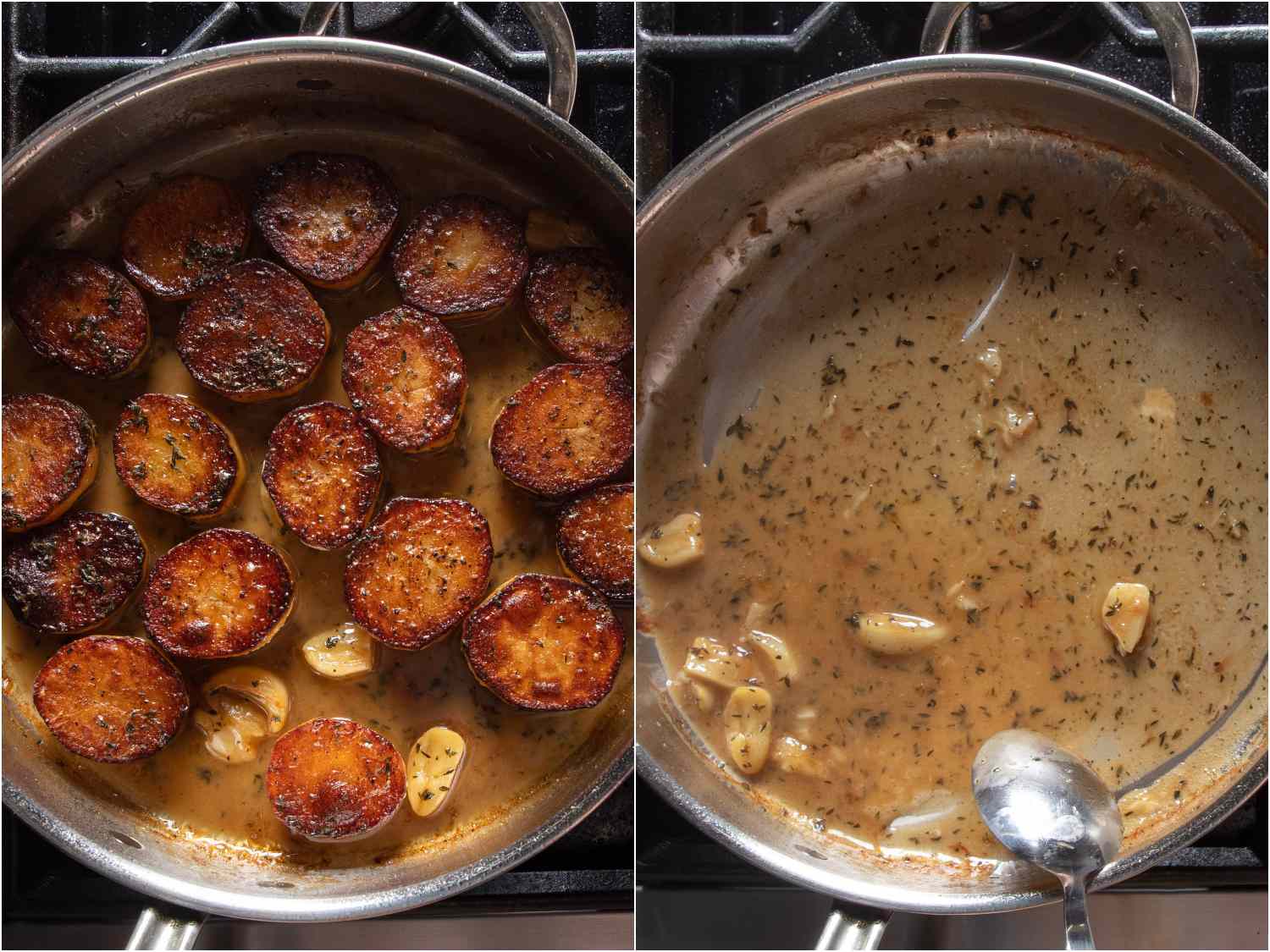 Finishing sauce on stovetop 