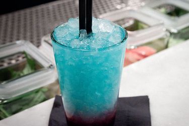 A The Curly and the Turk cocktail, served in a pint glass.