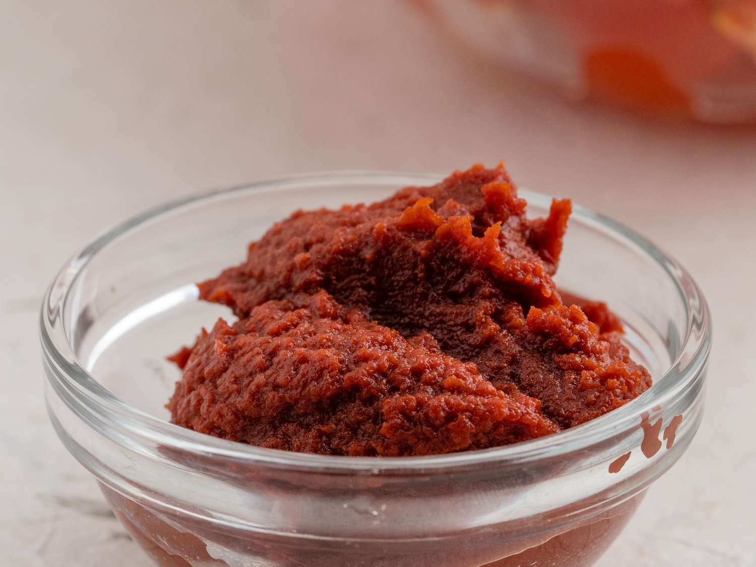Side view of tomato paste