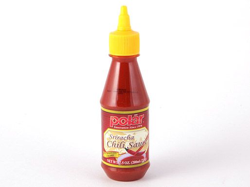 A bottle of Polar Sriracha sauce