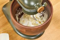 Batter is made in the KitchenAid Design Series Evergreen Stand Mixer