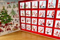 The Bonne Maman Advent calendar propped open on a table.