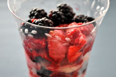 Closeup of a berry pudding parfait