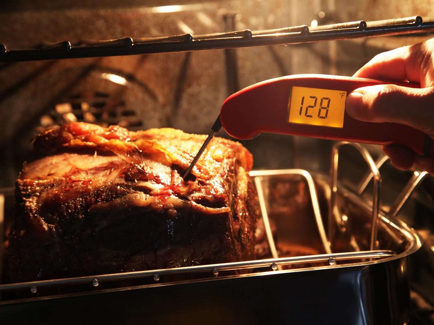 Thermapen taking the temperature of a roast