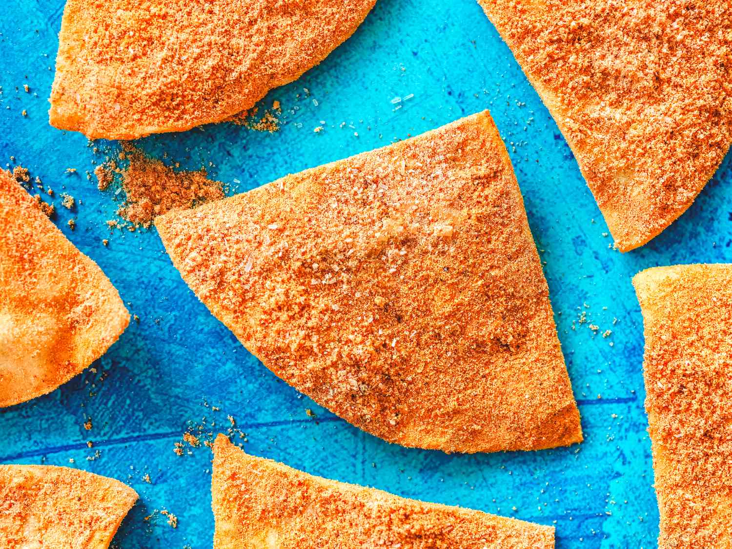 Overhead view of air fryer doritos