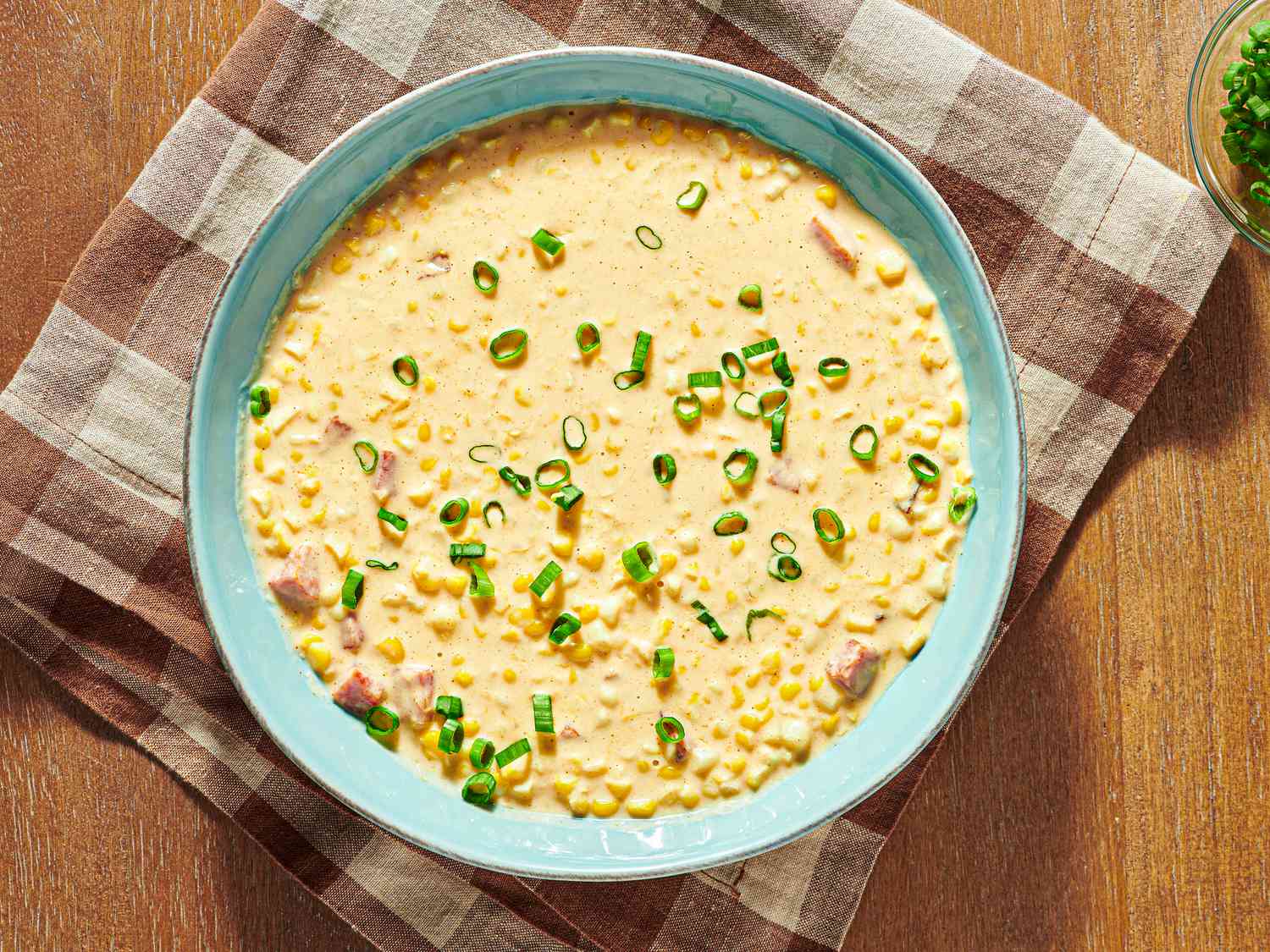 Overhead view of cheesy corn