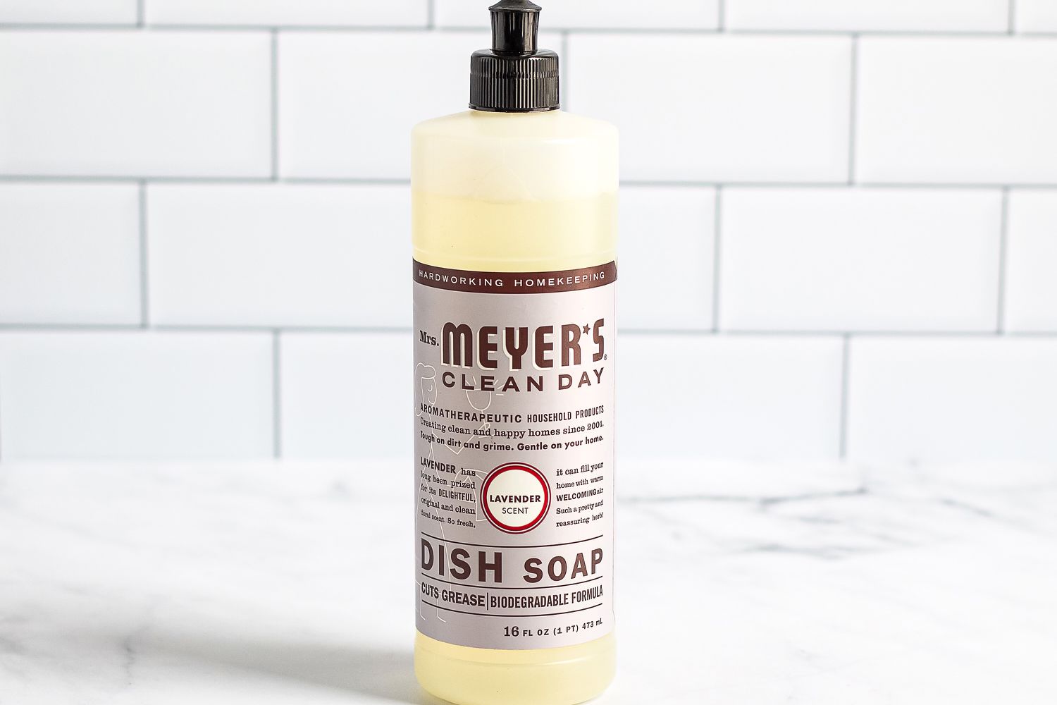 Mrs. Meyer’s Clean Day Liquid Dish Soap on counter
