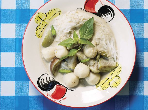 Green Curry Fish Balls with Eggplant