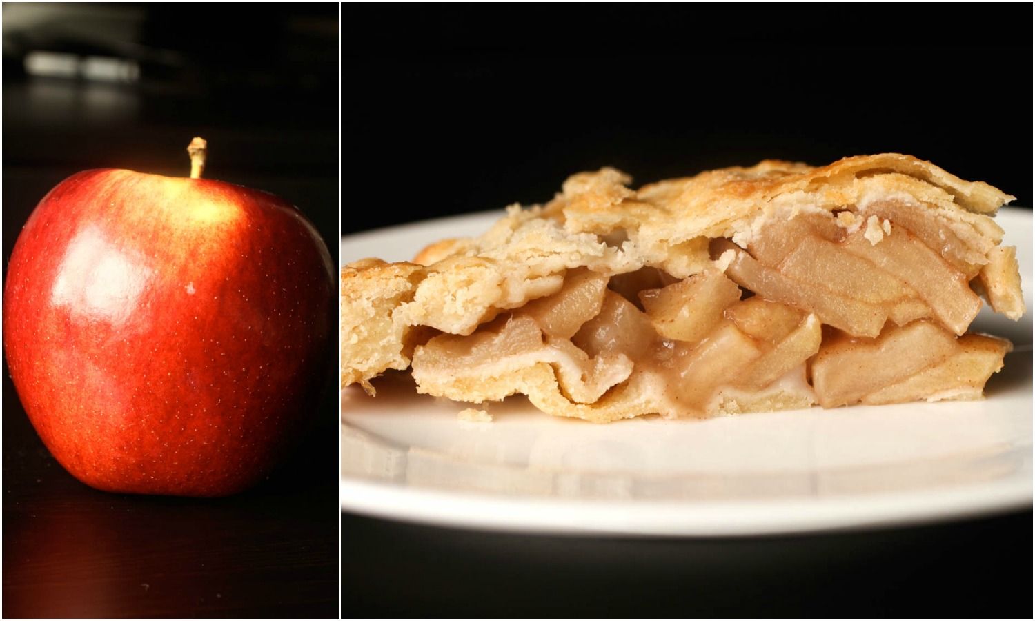 Collage of an Empire apple next to a slice of pie made with Empire apples