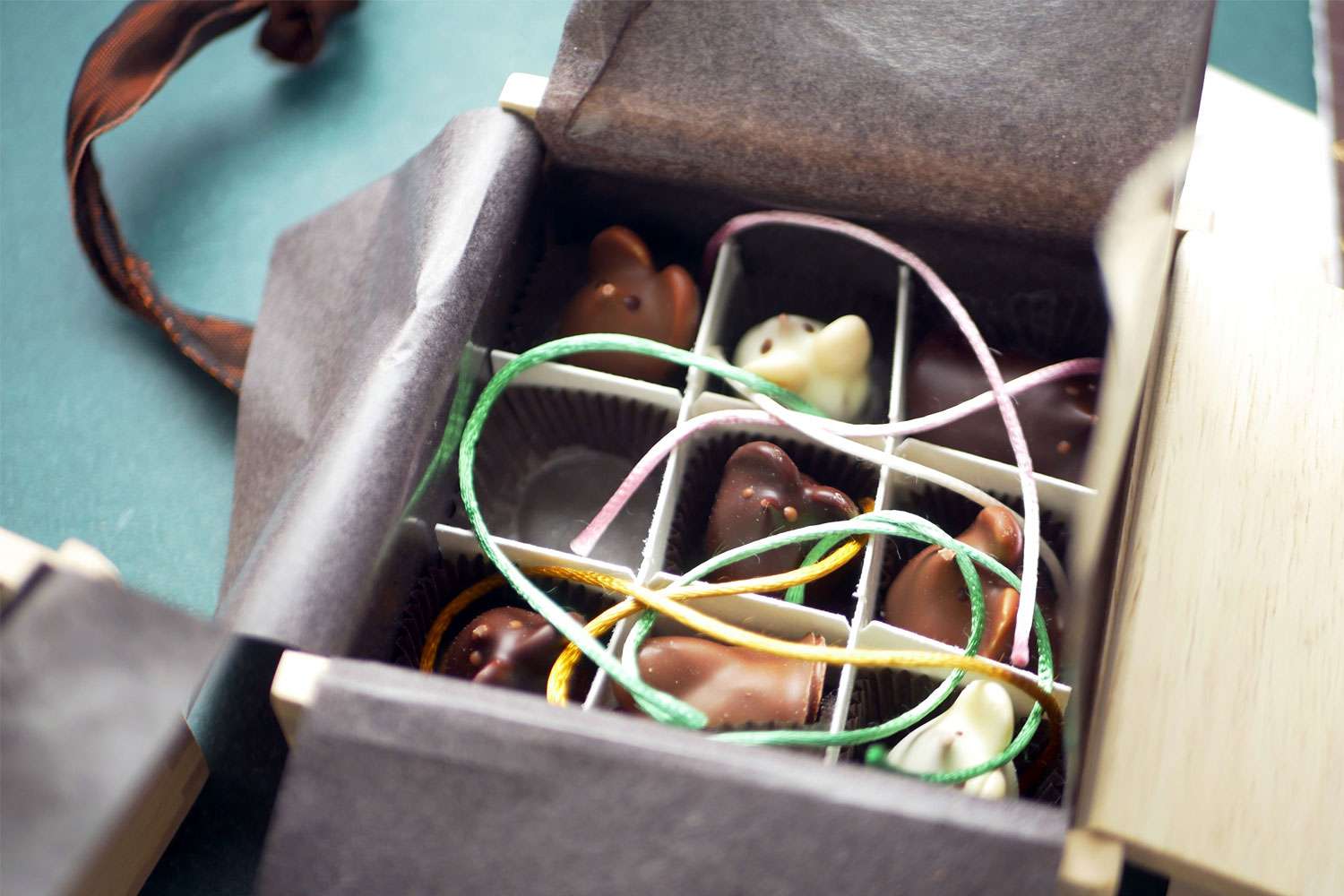 an open box of chocolate mice 
