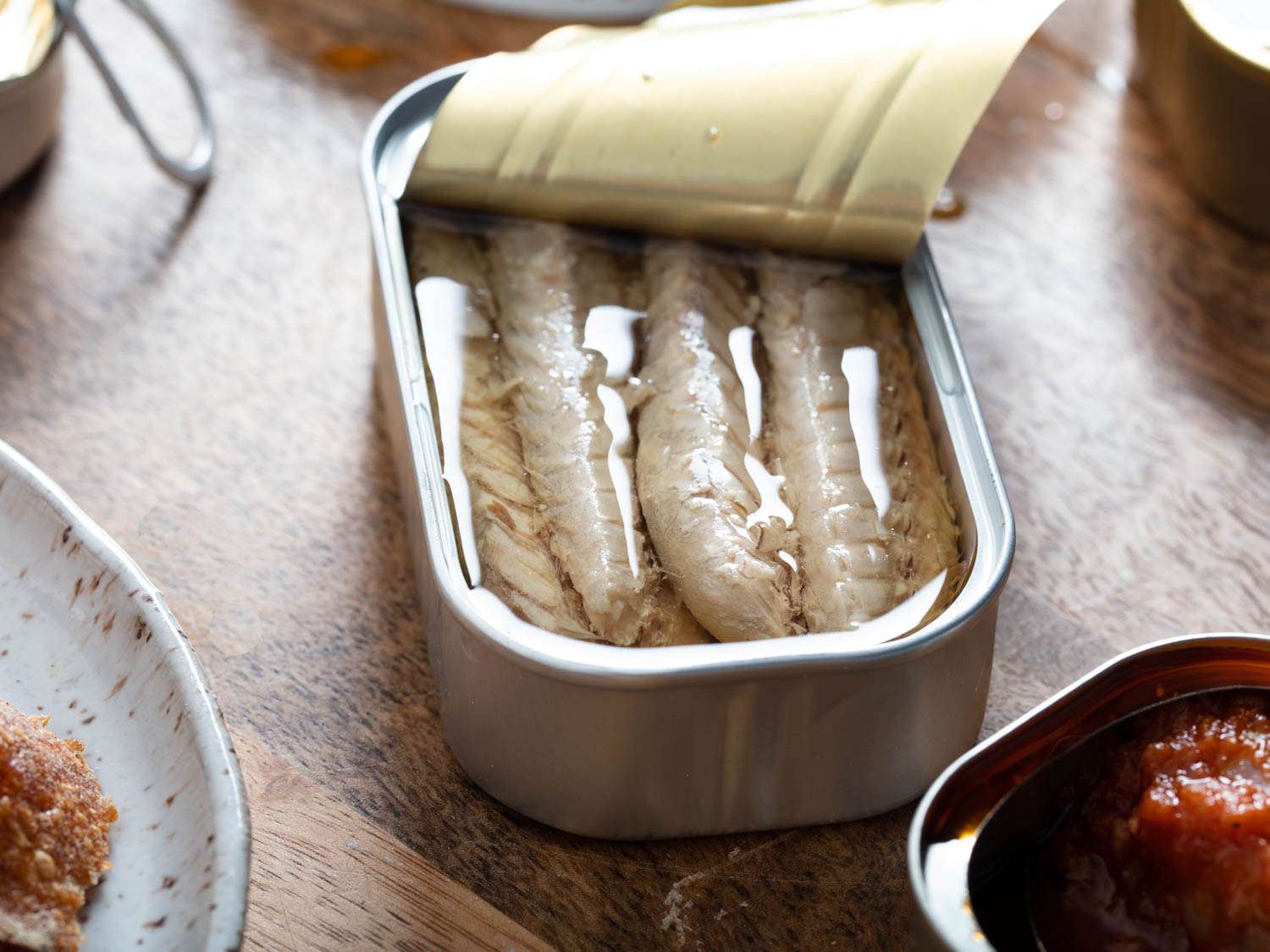 Close up of small mackerel (caballita/cavalinha) in the can.