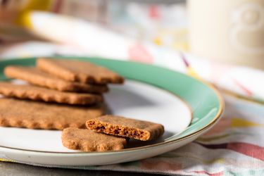 Homemade Biscoff, or speculoos cookies, on a small plate. 