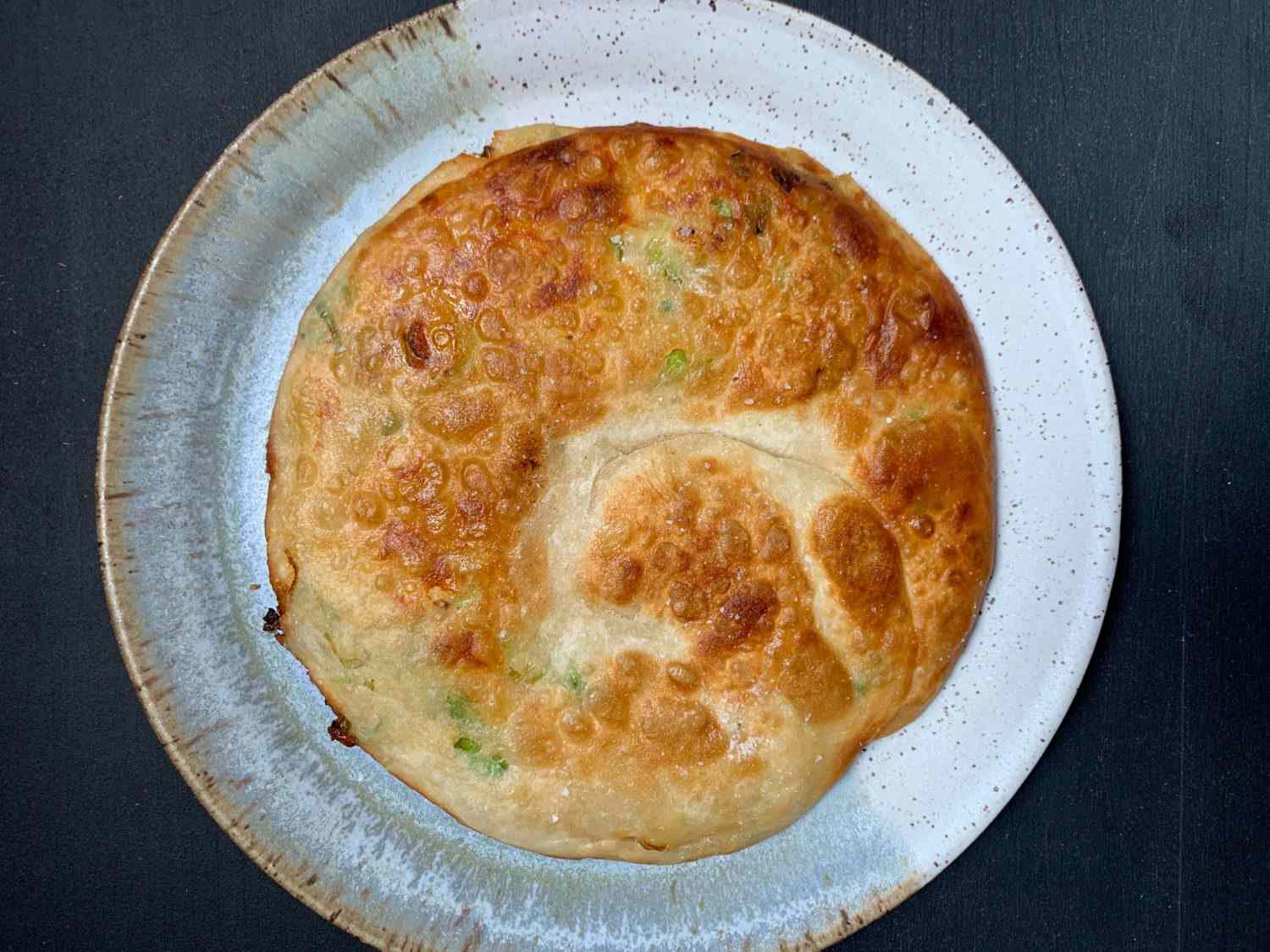 Cheese scallion pancake overhead