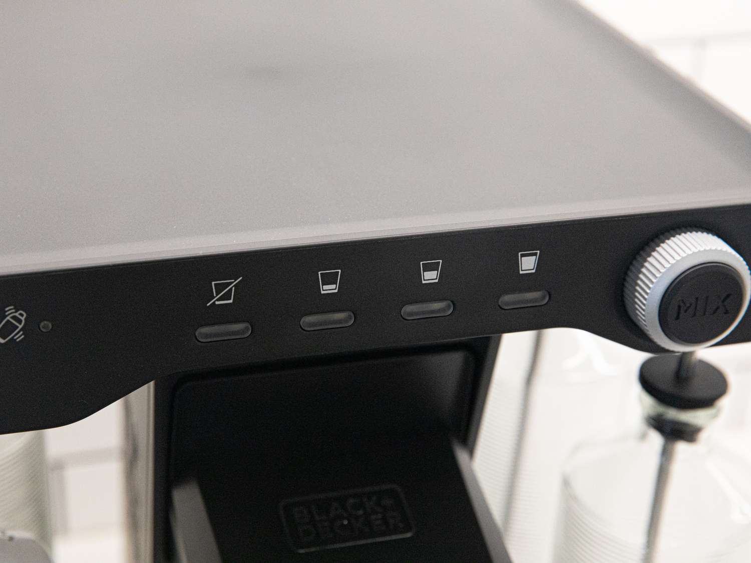 A closeup look at the Bev's control panel showing four different strength cocktails