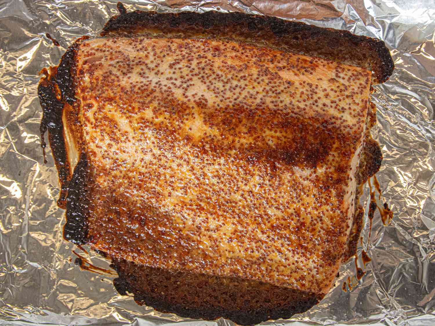Overhead view of broiled salmon