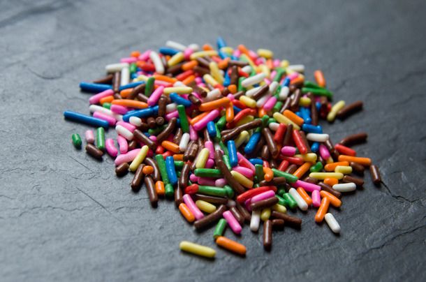 A small pile of sprinkles in assorted colors.