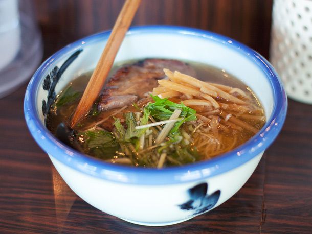 A bowl of shoyu ramen. 