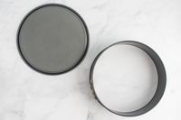 The NordicWare springform pan unmolded on a marble countertop.