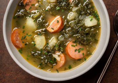 A bowl of comforting homemade caldo verde Portuguese soup