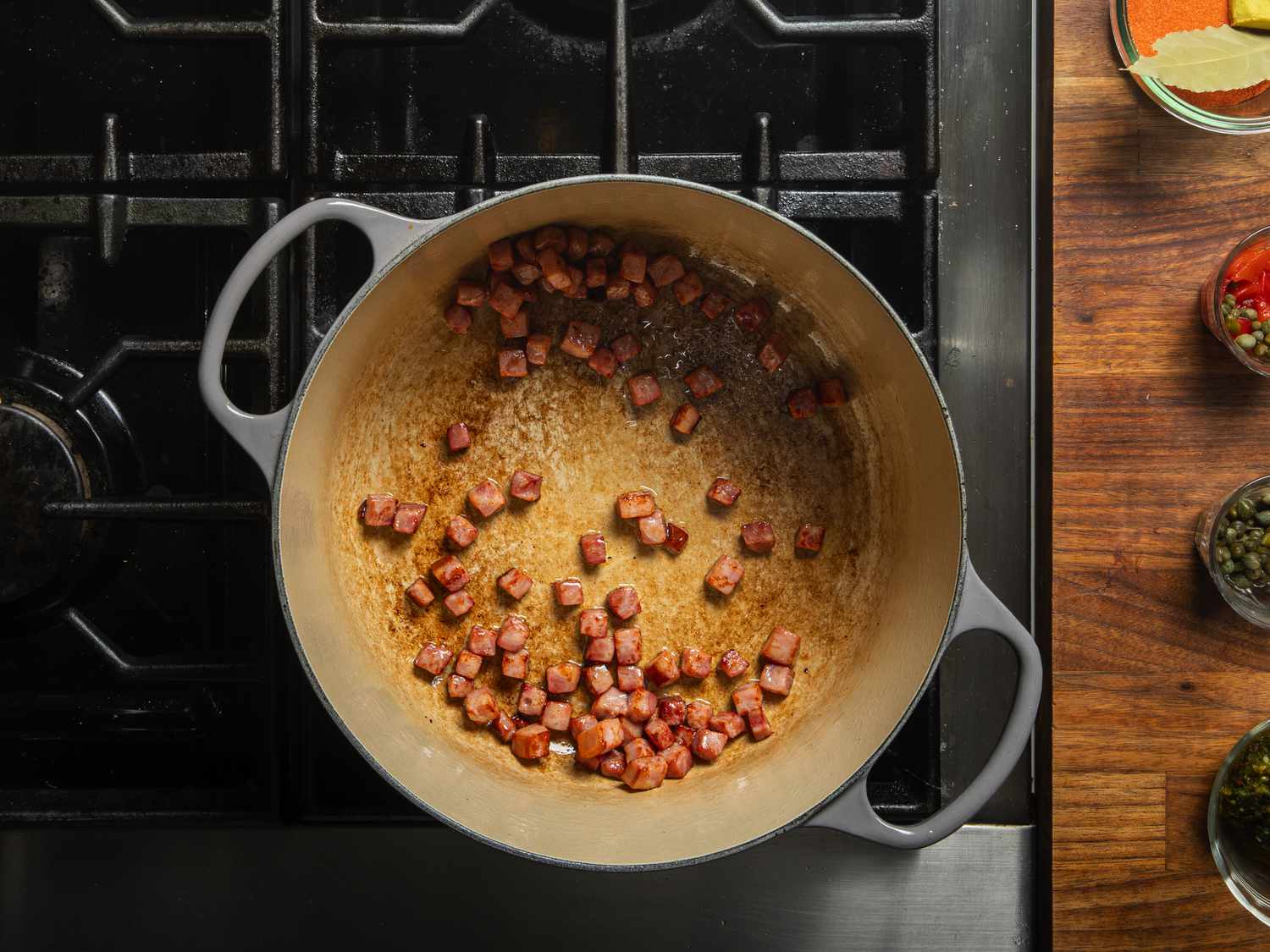 Ham cooking in Dutch oven