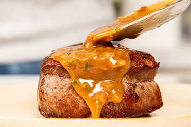 Side view of Steak Diane