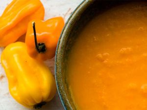 A bowl of habanero hot sauce. 