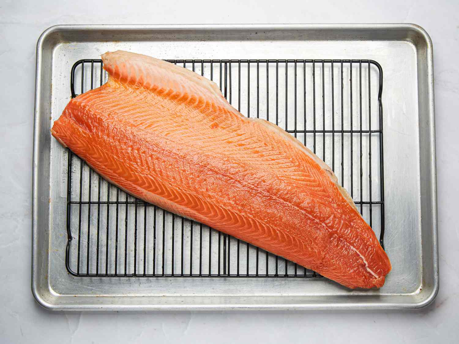 Overhead view raw salmon