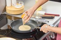 Crepes are made in the Misen Pre-Seasoned 10 Inch Carbon Steel Pan